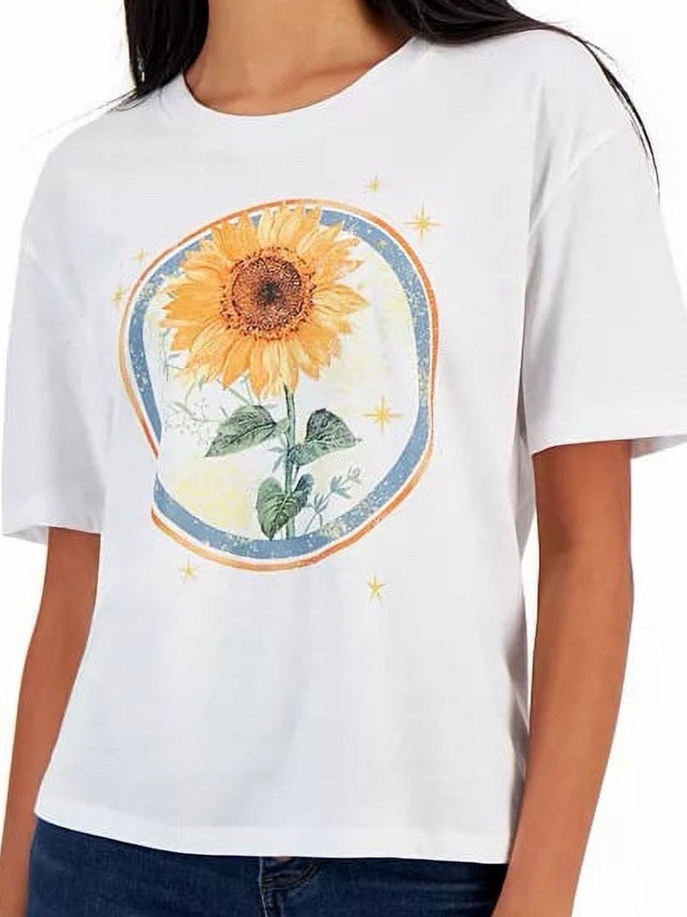 🌻 Rebellious One Sunflower Celestial Graphic Tee White Size M Boho